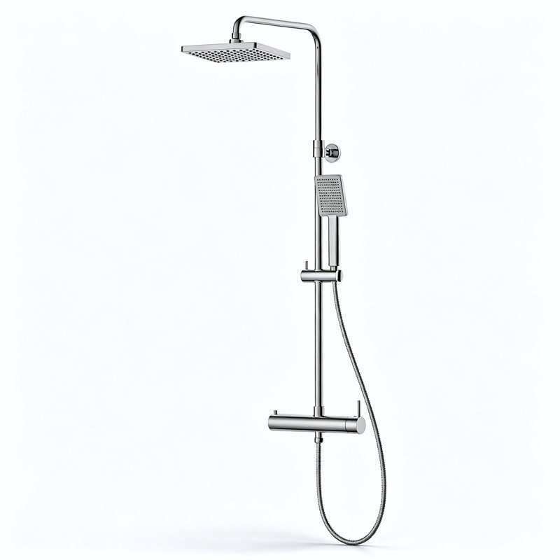 Shower system with square rain showerhead, hand shower and shower mixer